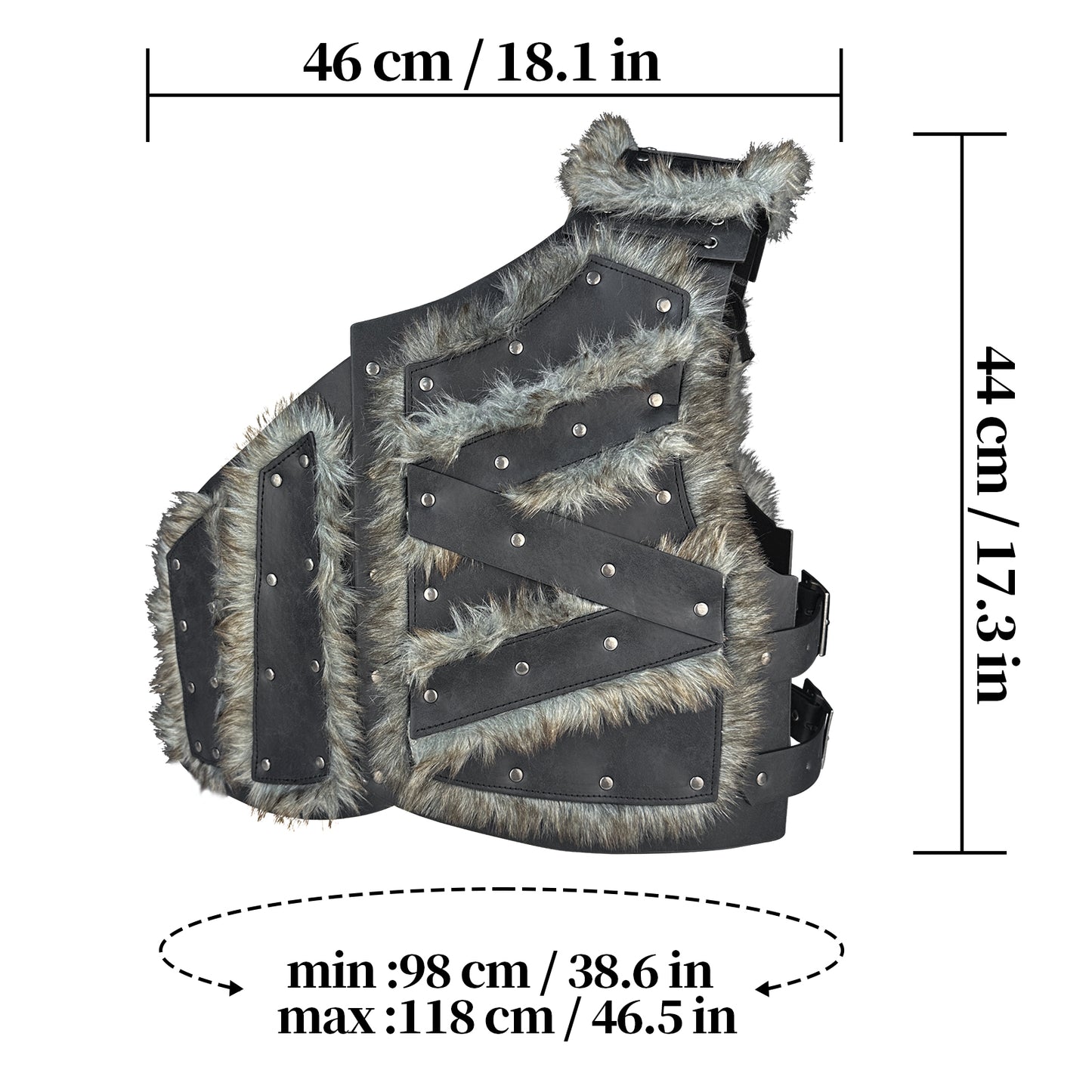 HiiFeuer Viking Artificial Fur Faux Leather Chest Armor, Medieval Vintage Barbarian Body Armor Knight Adjustable Vest Armor