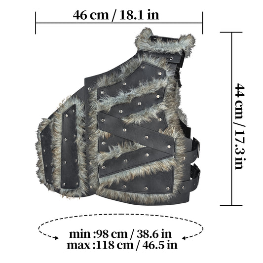 HiiFeuer Viking Artificial Fur Faux Leather Chest Armor, Medieval Vintage Barbarian Body Armor Knight Adjustable Vest Armor