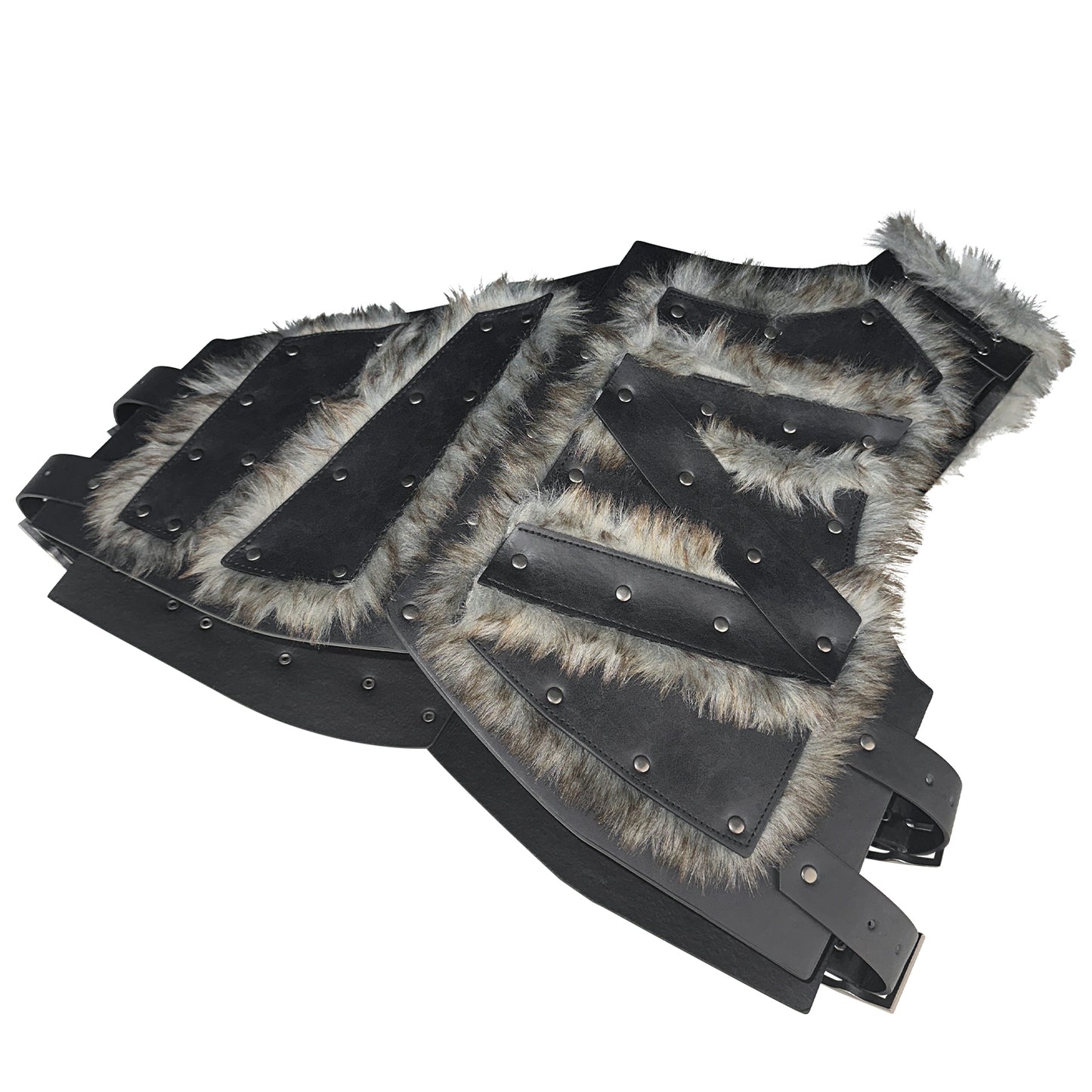 HiiFeuer Viking Artificial Fur Faux Leather Chest Armor, Medieval Vintage Barbarian Body Armor Knight Adjustable Vest Armor