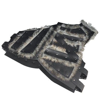 HiiFeuer Viking Artificial Fur Faux Leather Chest Armor, Medieval Vintage Barbarian Body Armor Knight Adjustable Vest Armor