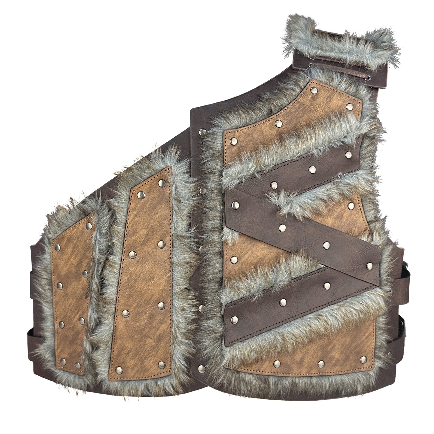 HiiFeuer Viking Artificial Fur Faux Leather Chest Armor, Medieval Vintage Barbarian Body Armor Knight Adjustable Vest Armor