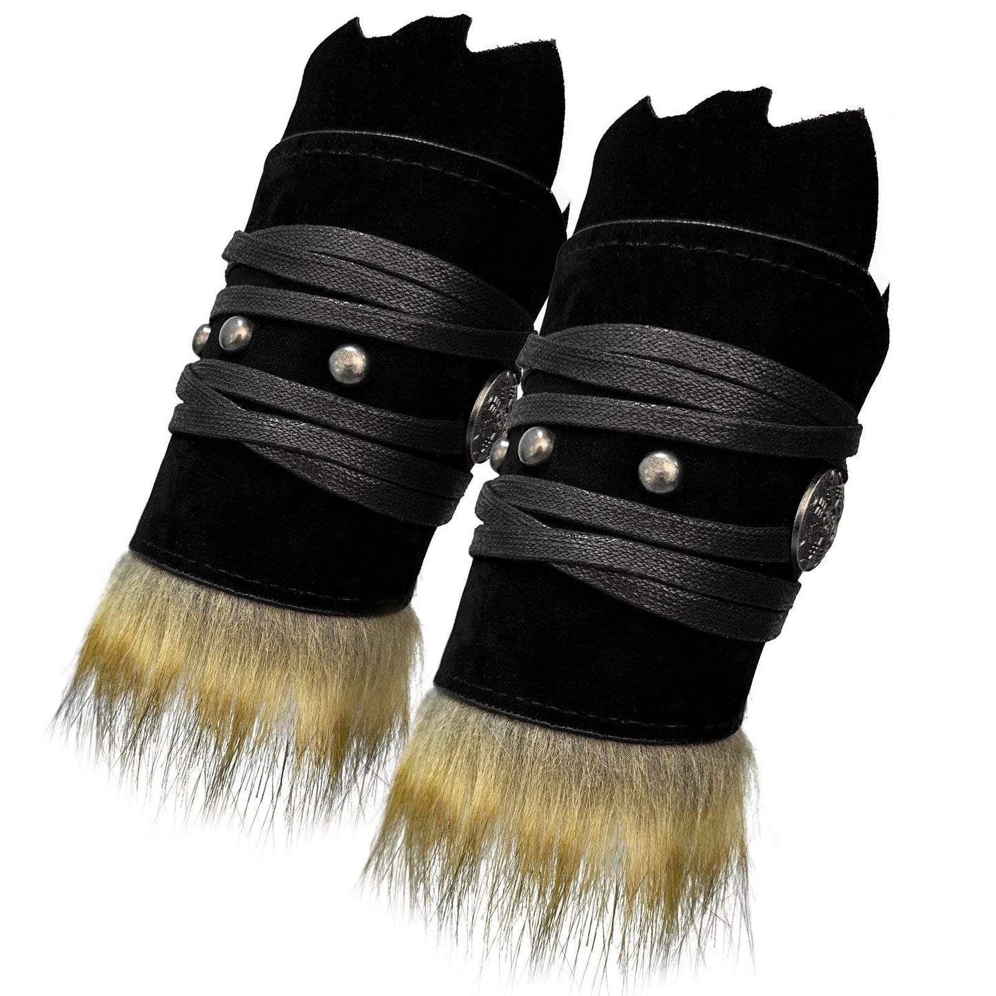 HiiFeuer Medieval Suede Arm Wraps, Renaissance Artificial Fur Bracers, Viking Wrist Band Archery Arm Guards Knight Gauntlets