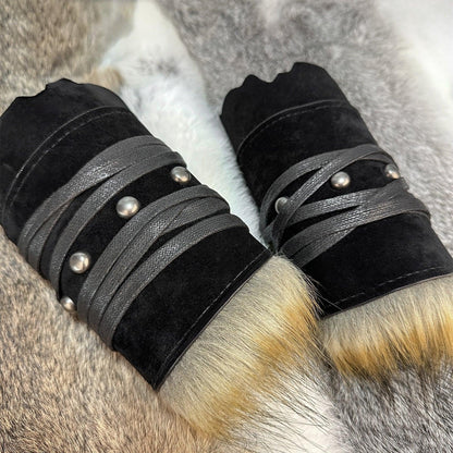 HiiFeuer Medieval Suede Arm Wraps, Renaissance Artificial Fur Bracers, Viking Wrist Band Archery Arm Guards Knight Gauntlets