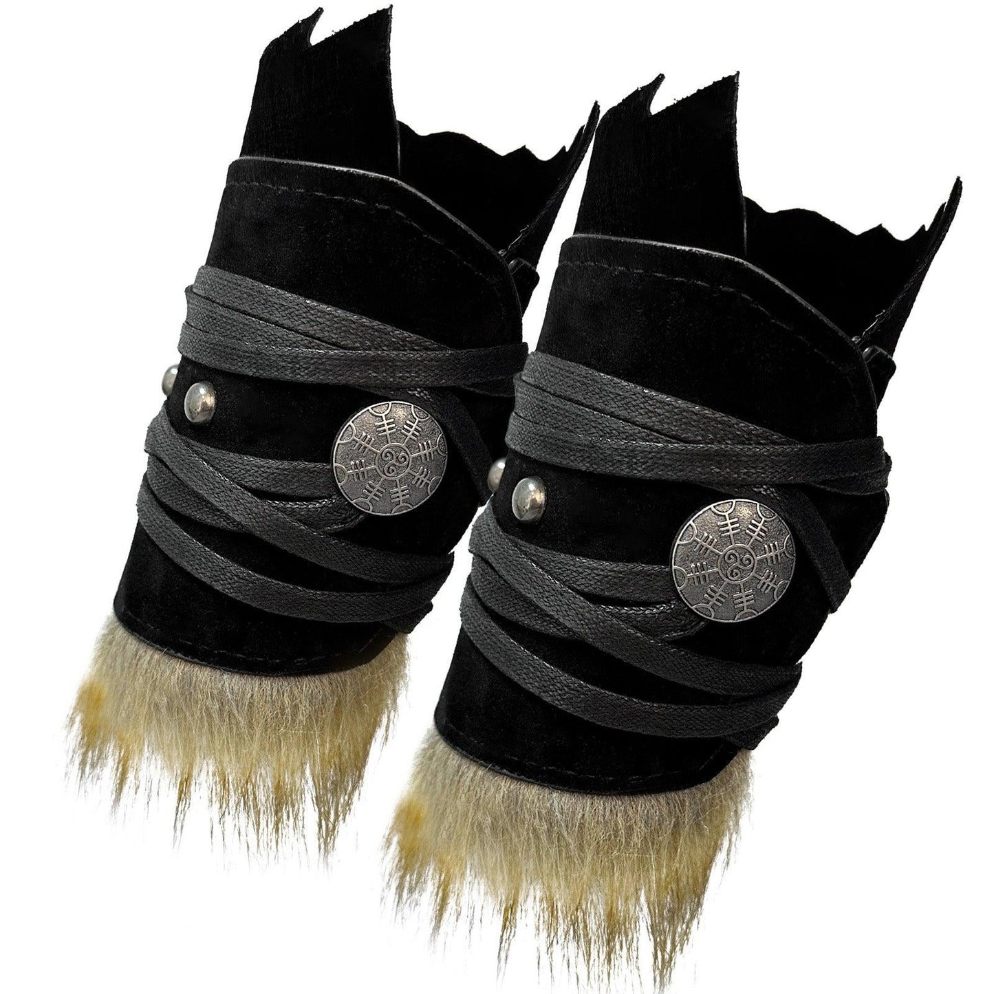 HiiFeuer Medieval Suede Arm Wraps, Renaissance Artificial Fur Bracers, Viking Wrist Band Archery Arm Guards Knight Gauntlets