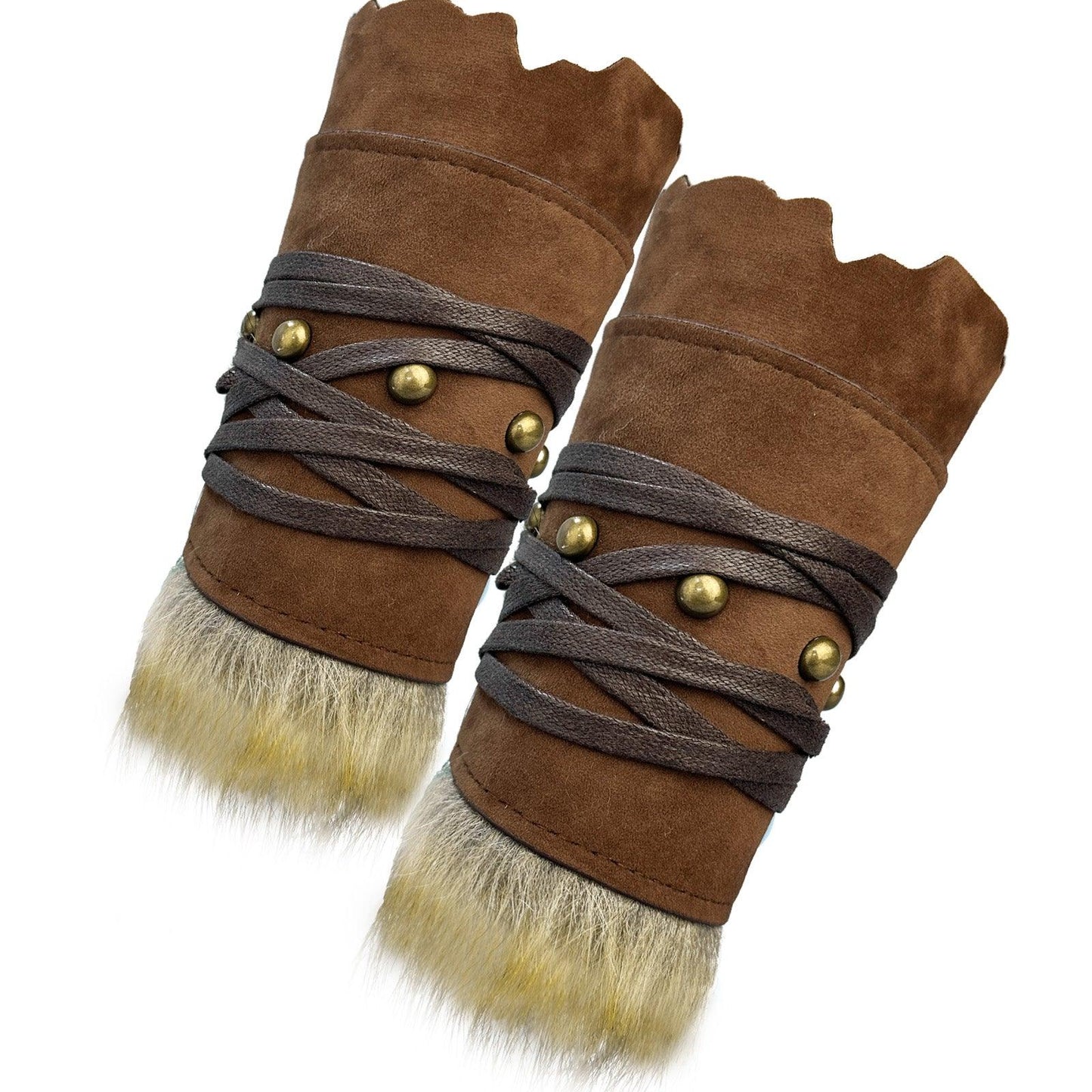 HiiFeuer Medieval Suede Arm Wraps, Renaissance Artificial Fur Bracers, Viking Wrist Band Archery Arm Guards Knight Gauntlets