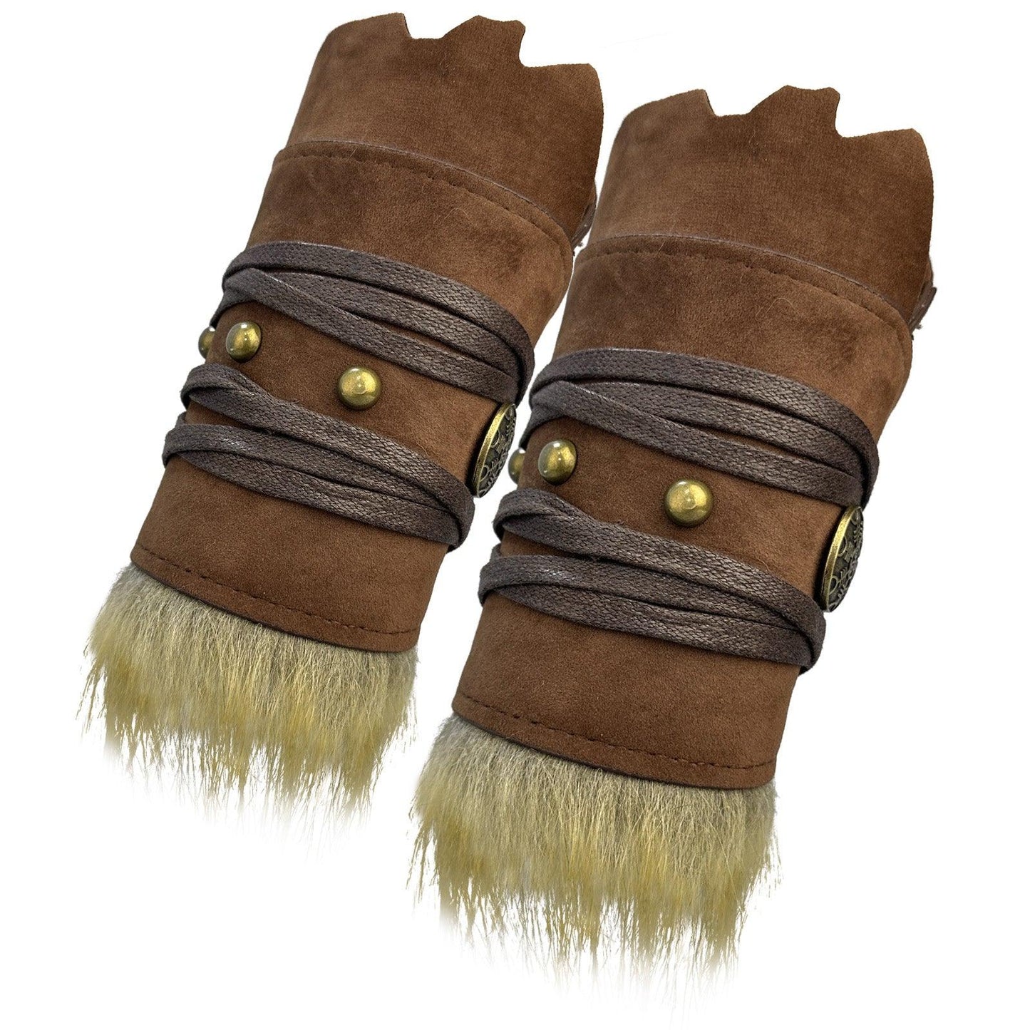 HiiFeuer Medieval Suede Arm Wraps, Renaissance Artificial Fur Bracers, Viking Wrist Band Archery Arm Guards Knight Gauntlets