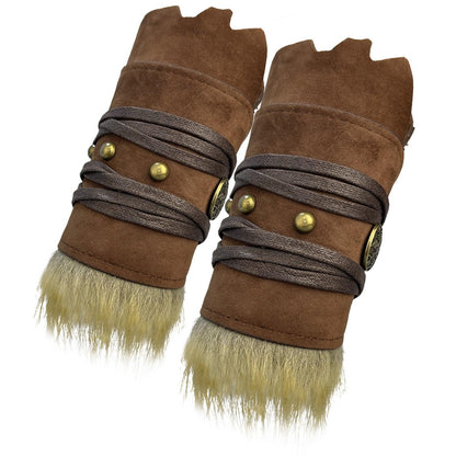 HiiFeuer Medieval Suede Arm Wraps, Renaissance Artificial Fur Bracers, Viking Wrist Band Archery Arm Guards Knight Gauntlets
