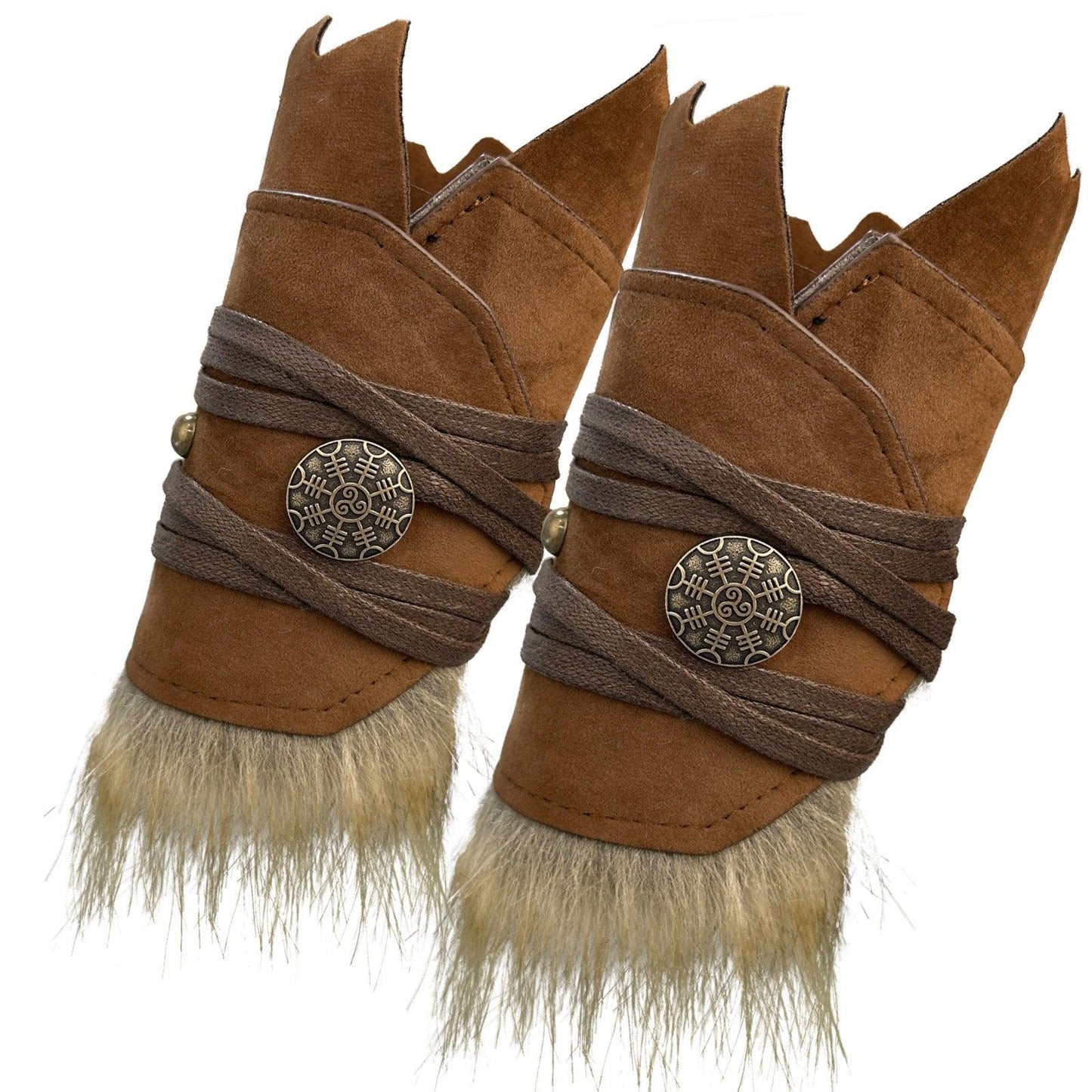 HiiFeuer Medieval Suede Arm Wraps, Renaissance Artificial Fur Bracers, Viking Wrist Band Archery Arm Guards Knight Gauntlets