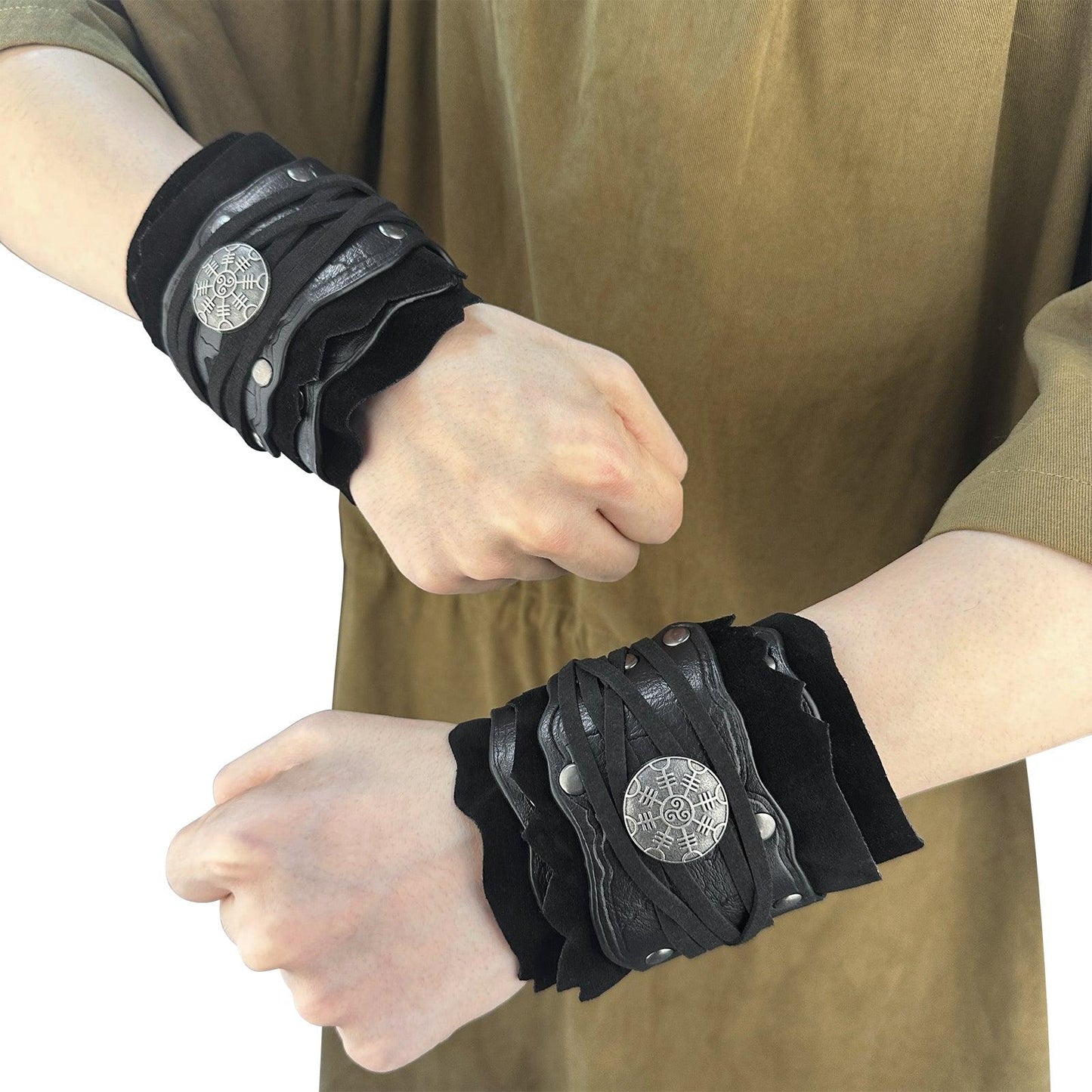 HiiFeuer Medieval Suede Arm Wraps, Renaissance Artificial Fur Bracers, Viking Wrist Band Archery Arm Guards Knight Gauntlets