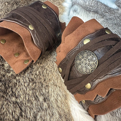 HiiFeuer Medieval Suede Arm Wraps, Renaissance Artificial Fur Bracers, Viking Wrist Band Archery Arm Guards Knight Gauntlets