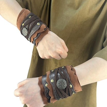 HiiFeuer Medieval Suede Arm Wraps, Renaissance Artificial Fur Bracers, Viking Wrist Band Archery Arm Guards Knight Gauntlets