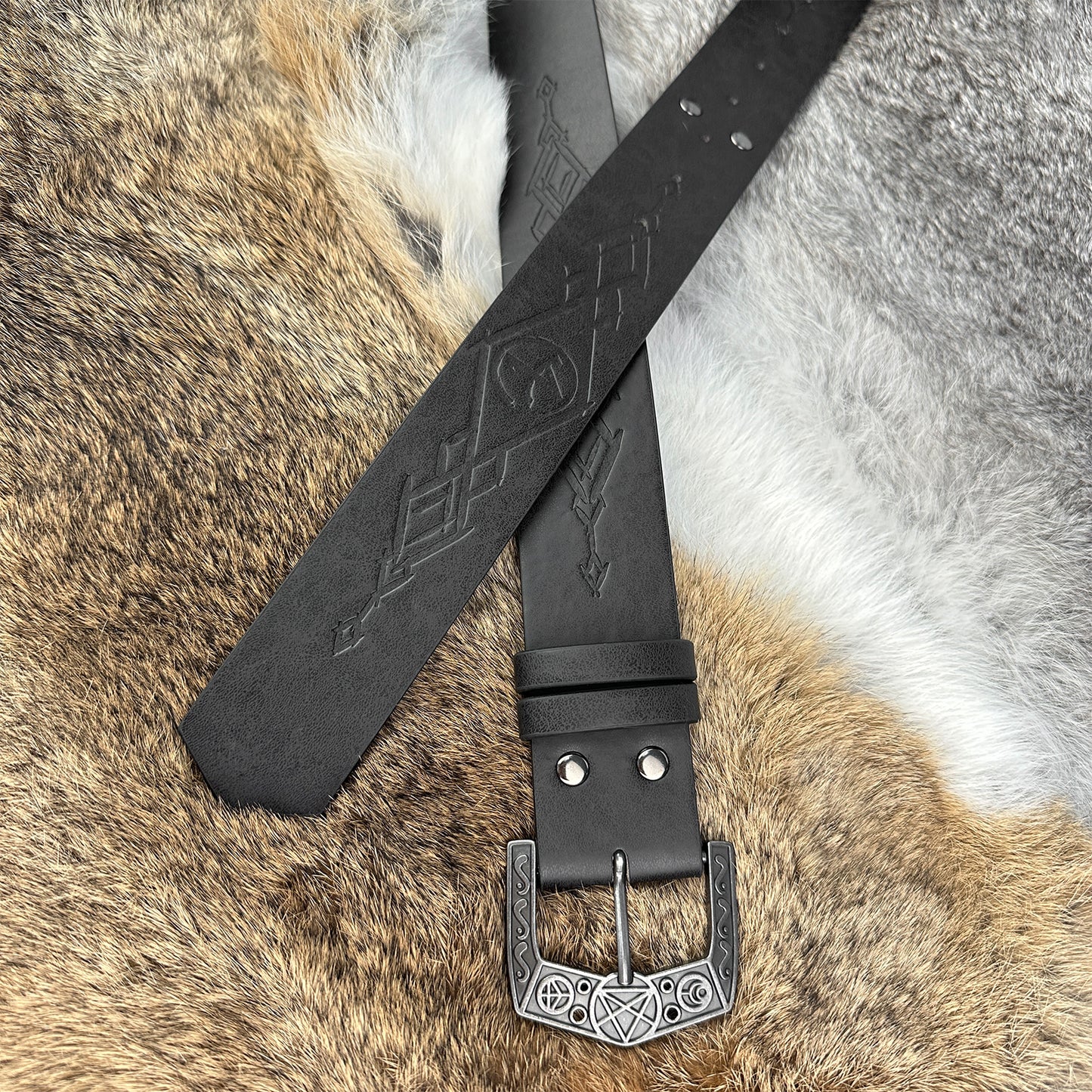 HiiFeuer Medieval Alchemy Faux Leather Buckle Belt, Fantasy Embossed Wizard Knight Belt for LARP Cosplay