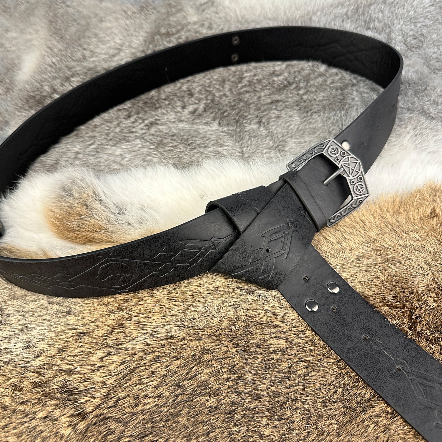 HiiFeuer Medieval Alchemy Faux Leather Buckle Belt, Fantasy Embossed Wizard Knight Belt for LARP Cosplay