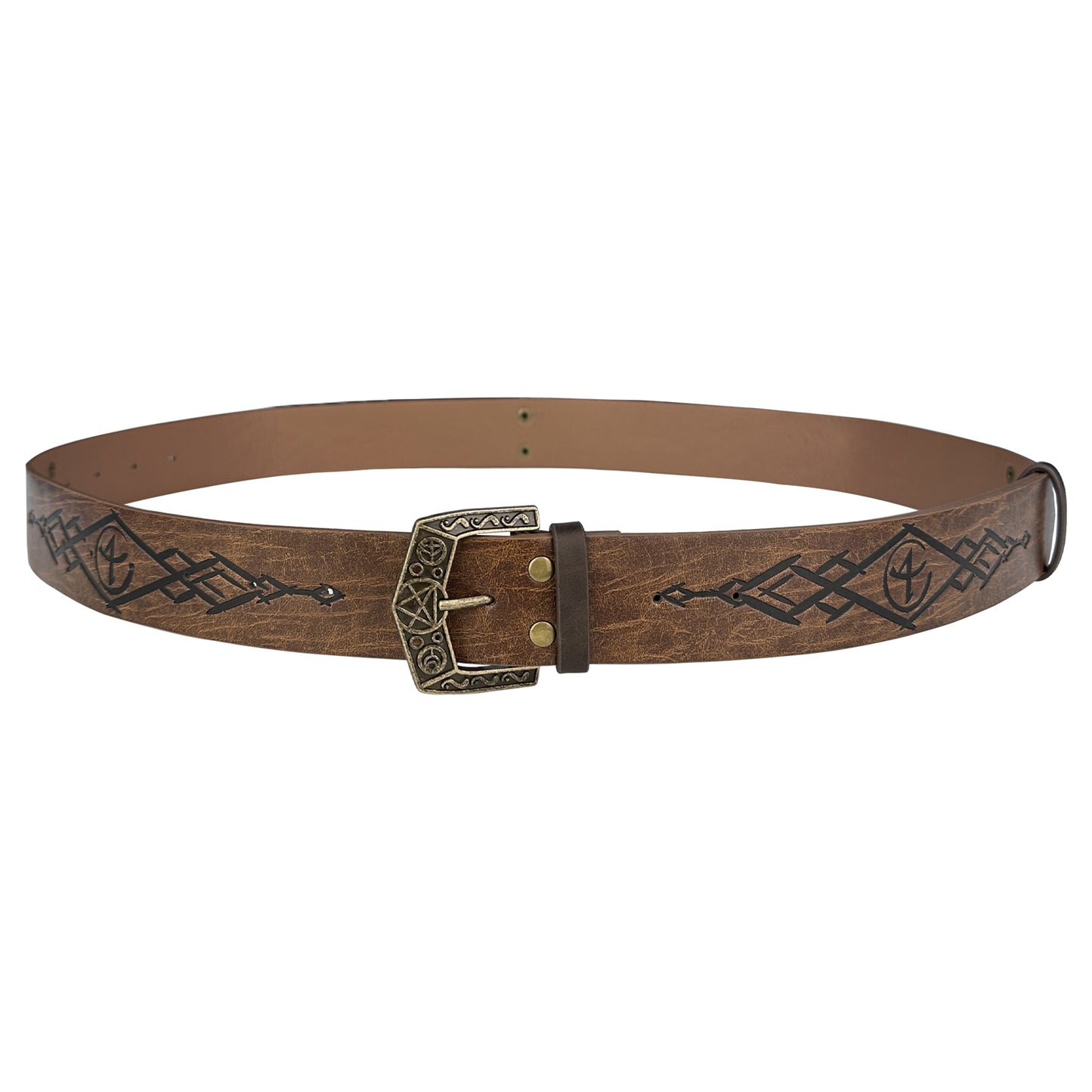 HiiFeuer Medieval Alchemy Faux Leather Buckle Belt, Fantasy Embossed Wizard Knight Belt for LARP Cosplay