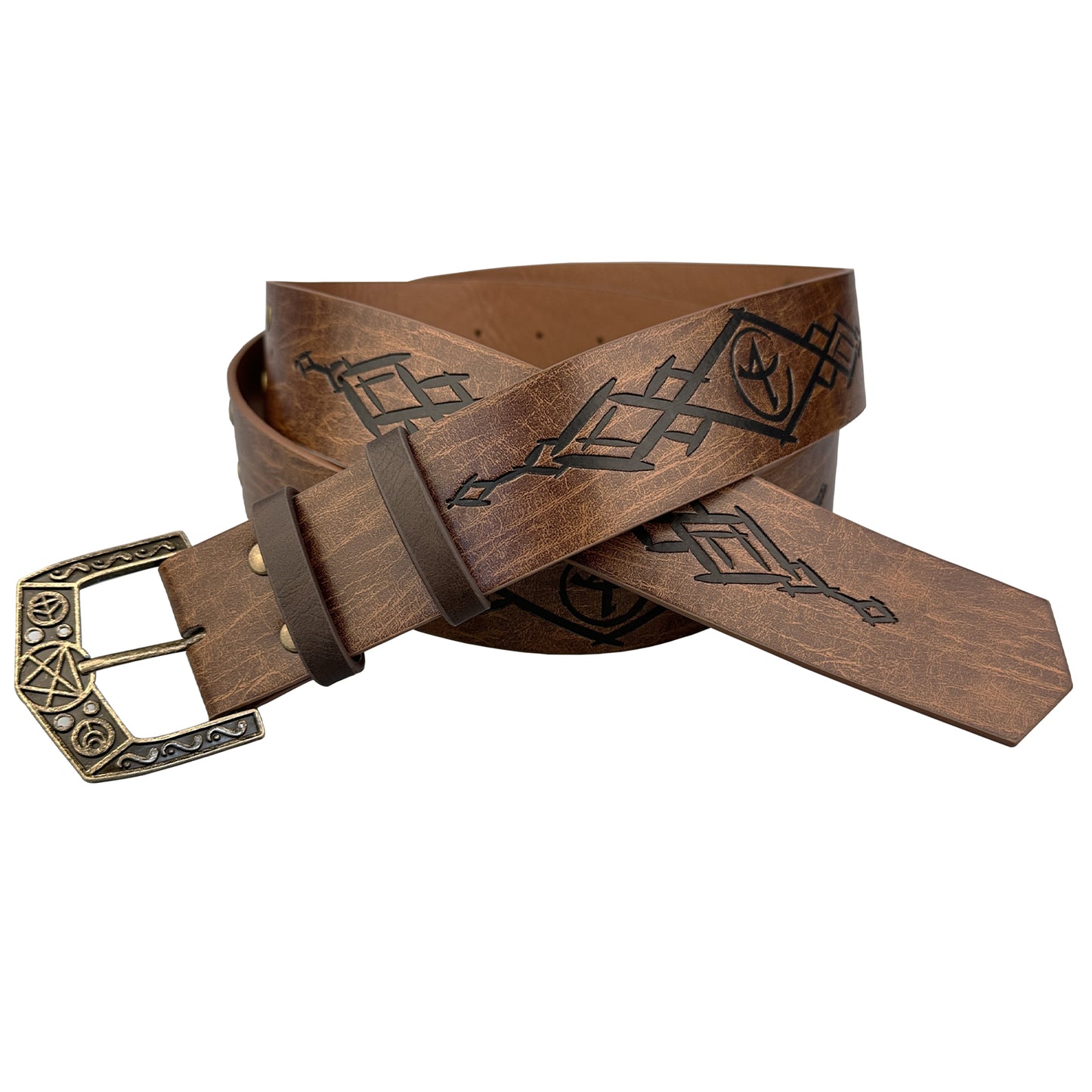 HiiFeuer Medieval Alchemy Faux Leather Buckle Belt, Fantasy Embossed Wizard Knight Belt for LARP Cosplay
