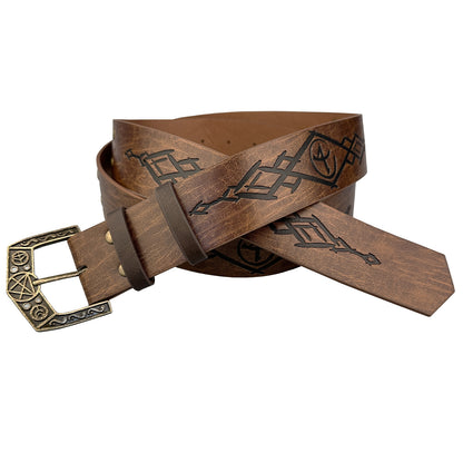 HiiFeuer Medieval Alchemy Faux Leather Buckle Belt, Fantasy Embossed Wizard Knight Belt for LARP Cosplay