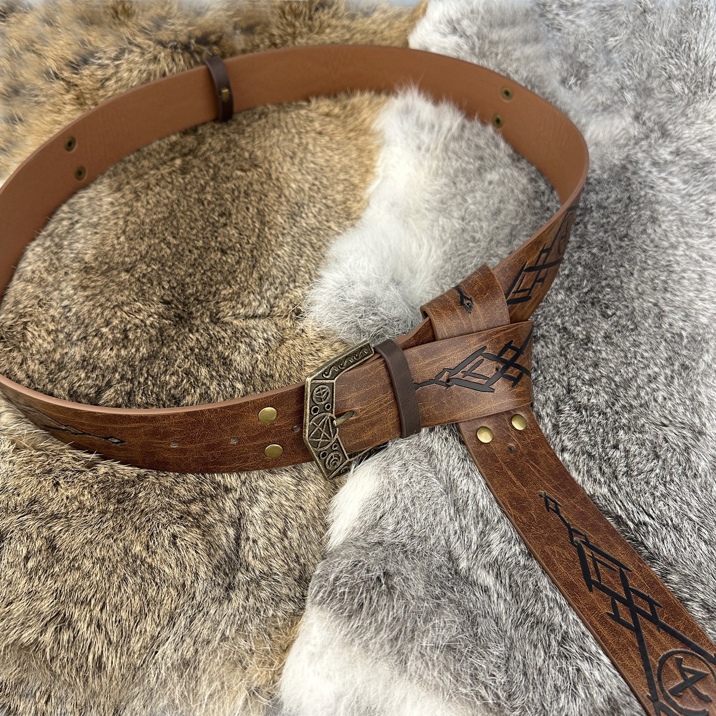 HiiFeuer Medieval Alchemy Faux Leather Buckle Belt, Fantasy Embossed Wizard Knight Belt for LARP Cosplay