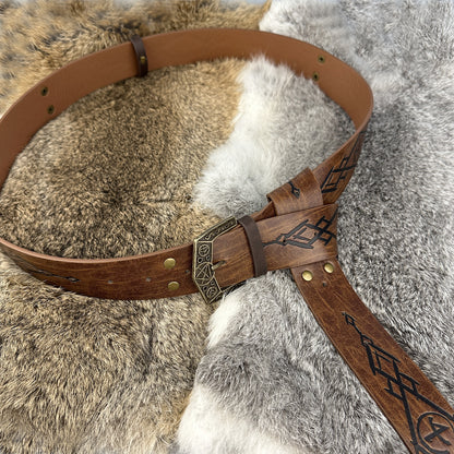 HiiFeuer Medieval Alchemy Faux Leather Buckle Belt, Fantasy Embossed Wizard Knight Belt for LARP Cosplay