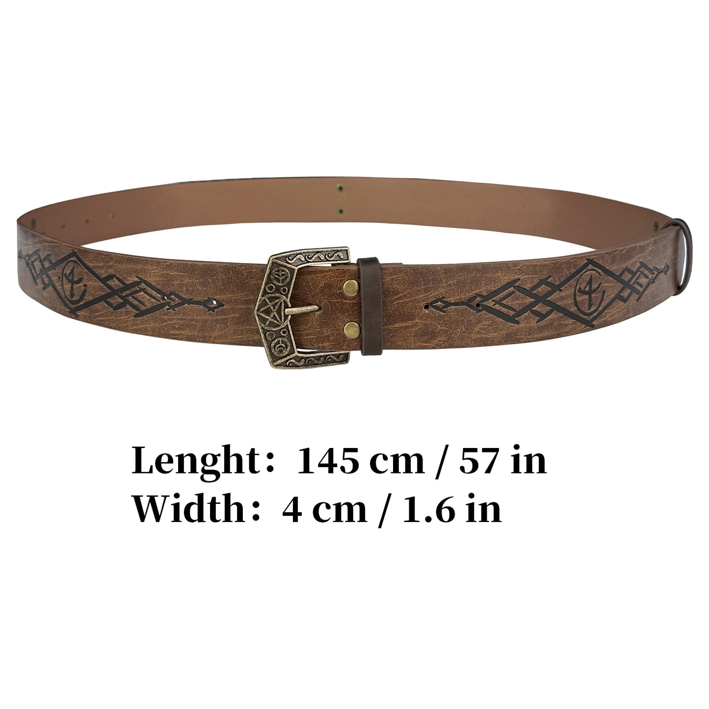 HiiFeuer Medieval Alchemy Faux Leather Buckle Belt, Fantasy Embossed Wizard Knight Belt for LARP Cosplay