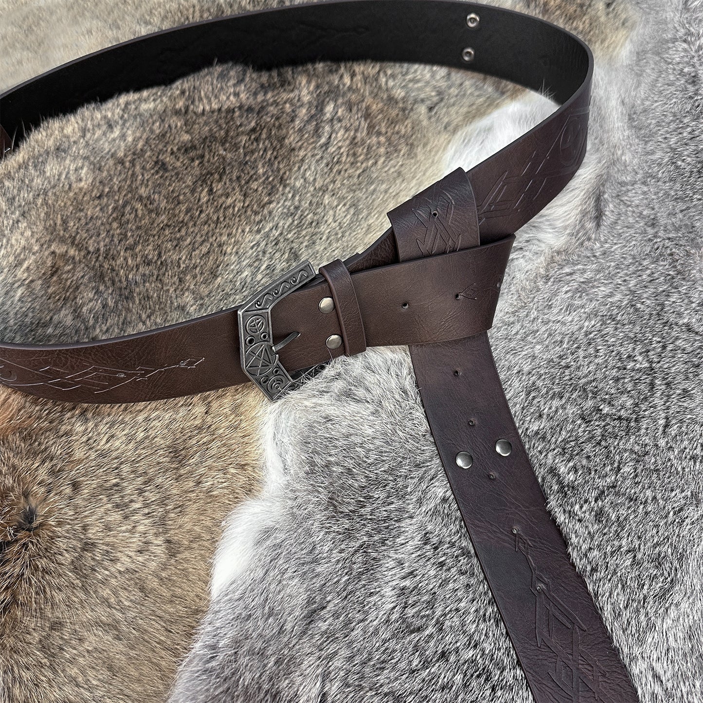 HiiFeuer Medieval Alchemy Faux Leather Buckle Belt, Fantasy Embossed Wizard Knight Belt for LARP Cosplay