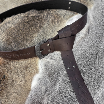 HiiFeuer Medieval Alchemy Faux Leather Buckle Belt, Fantasy Embossed Wizard Knight Belt for LARP Cosplay