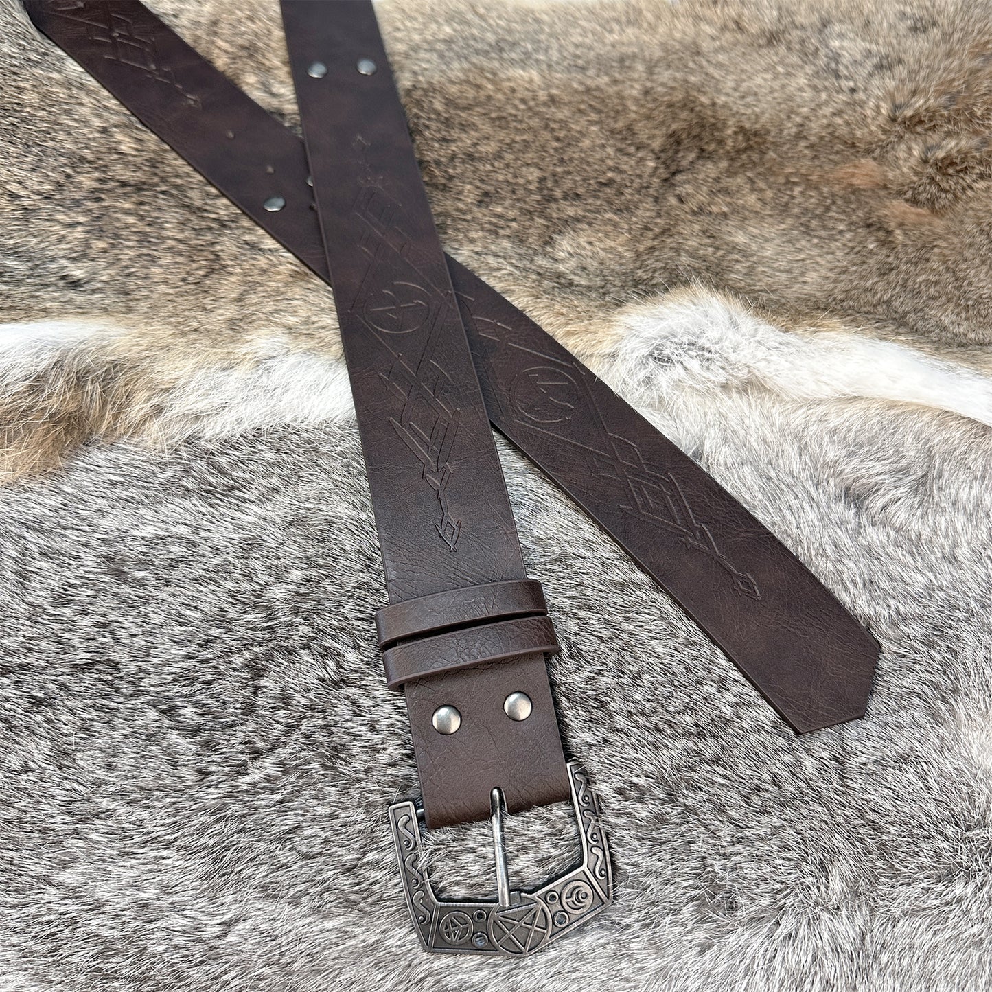 HiiFeuer Medieval Alchemy Faux Leather Buckle Belt, Fantasy Embossed Wizard Knight Belt for LARP Cosplay