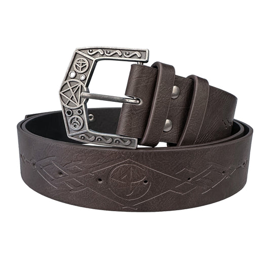 HiiFeuer Medieval Alchemy Faux Leather Buckle Belt, Fantasy Embossed Wizard Knight Belt for LARP Cosplay