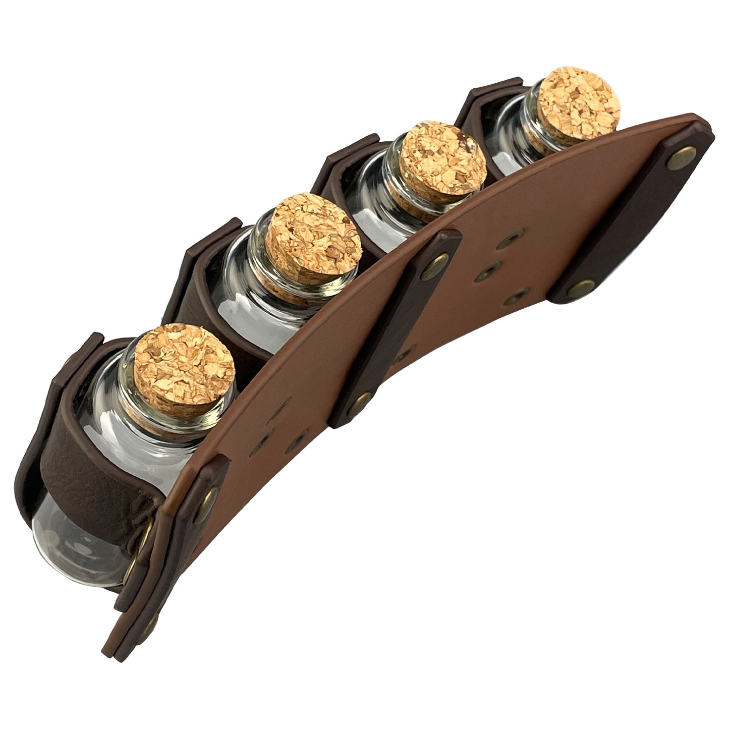 HiiFeuer Medieval Embossed Alchemy Faux Leather Buckle Belt with 4 Cork Vials, Fantasy Wizard Potion Bottles Belt