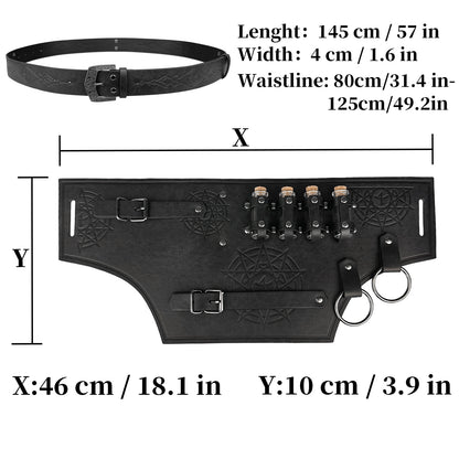 HiiFeuer 4 PCs Medieval Alchemy Belt Costume, Fantasy Faux Leather Wizard Potion Holder Belt with 4 Cork Vials and Belt Bag