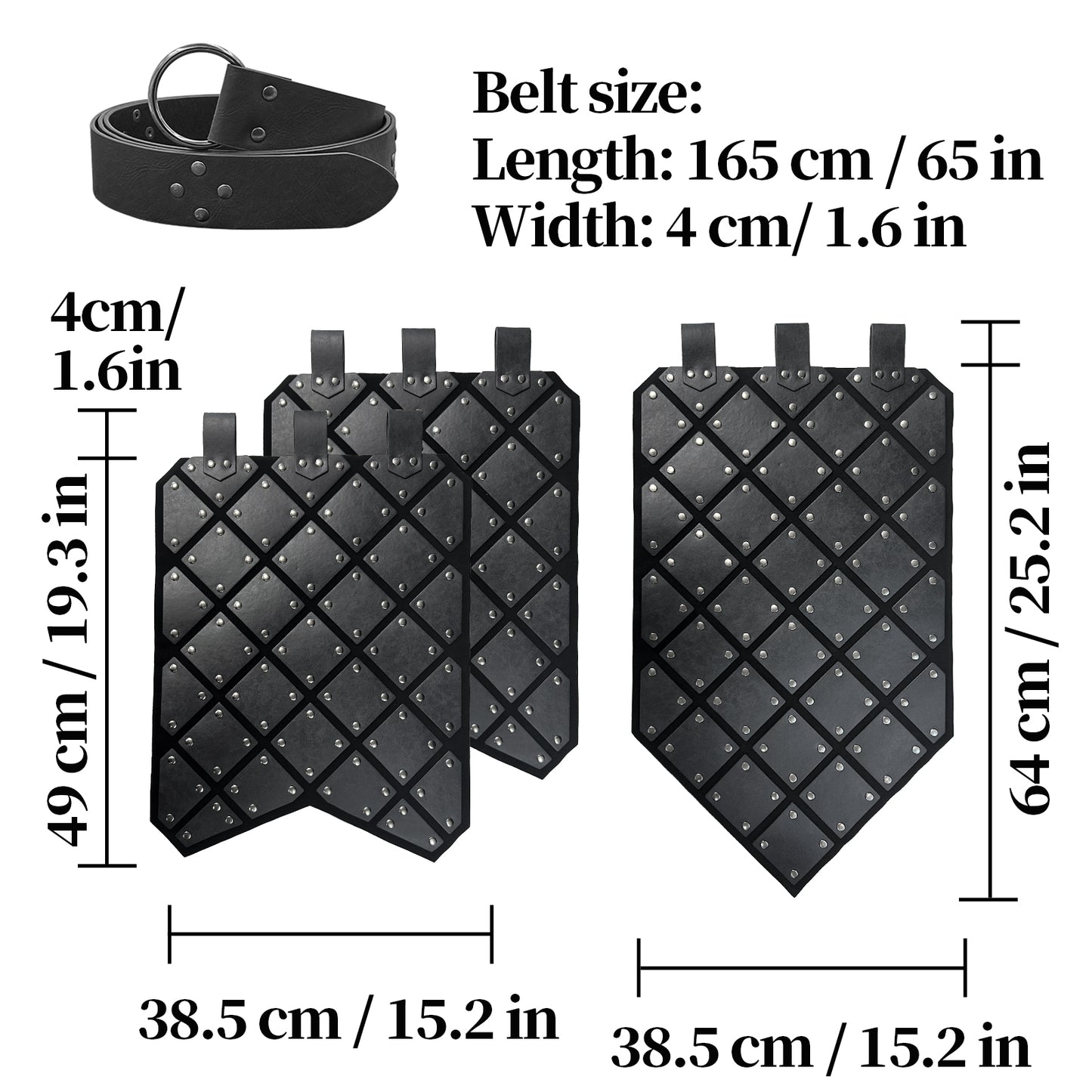 HiiFeuer Medieval Faux Leather 3PCs Waist Armor with Belt, Middle Ages Cosplay Thigh Armor, Mercenary&Knights Skirt Armor