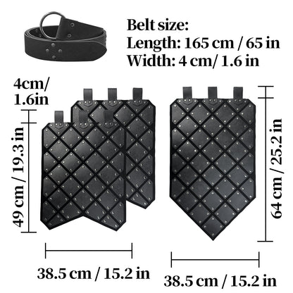 HiiFeuer Medieval Faux Leather 3PCs Waist Armor with Belt, Middle Ages Cosplay Thigh Armor, Mercenary&Knights Skirt Armor