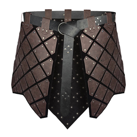 HiiFeuer Medieval Faux Leather 3PCs Waist Armor with Belt, Middle Ages Cosplay Thigh Armor, Mercenary&amp;Knights Skirt Armor
