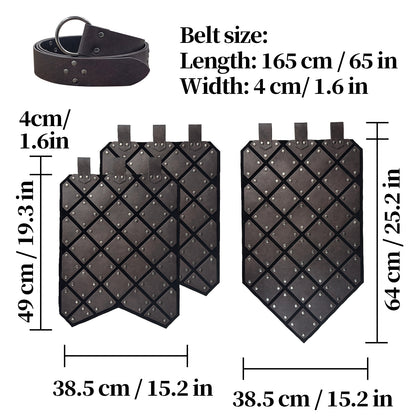 HiiFeuer Medieval Faux Leather 3PCs Waist Armor with Belt, Middle Ages Cosplay Thigh Armor, Mercenary&Knights Skirt Armor