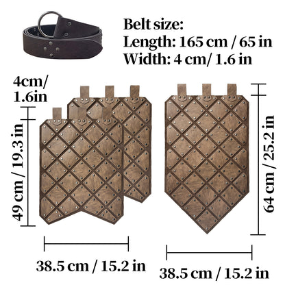HiiFeuer Medieval Faux Leather 3PCs Waist Armor with Belt, Middle Ages Cosplay Thigh Armor, Mercenary&Knights Skirt Armor