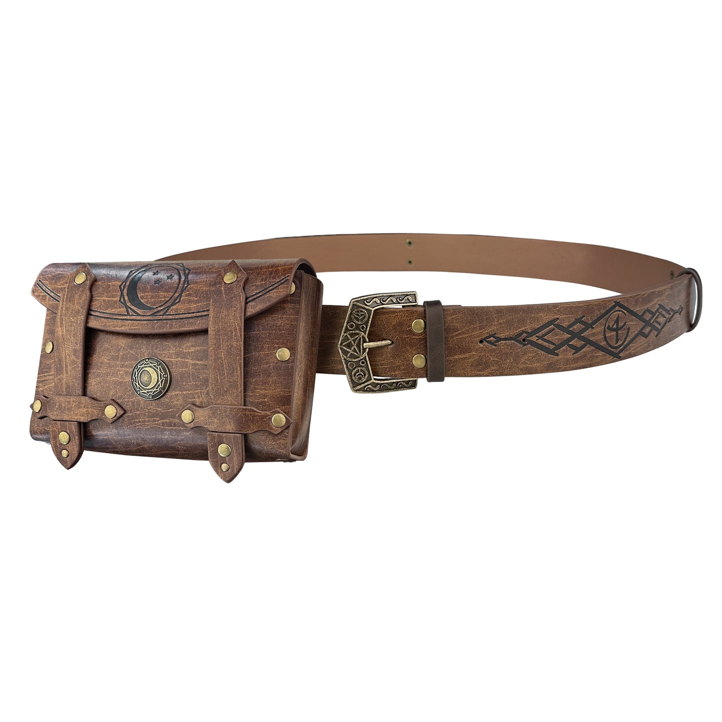 HiiFeuer 3PCs Medieval Alchemy Faux Leather Belt Bag Set with 5 Cork Potion Vials, Fantasy Embossed Wizard Belt