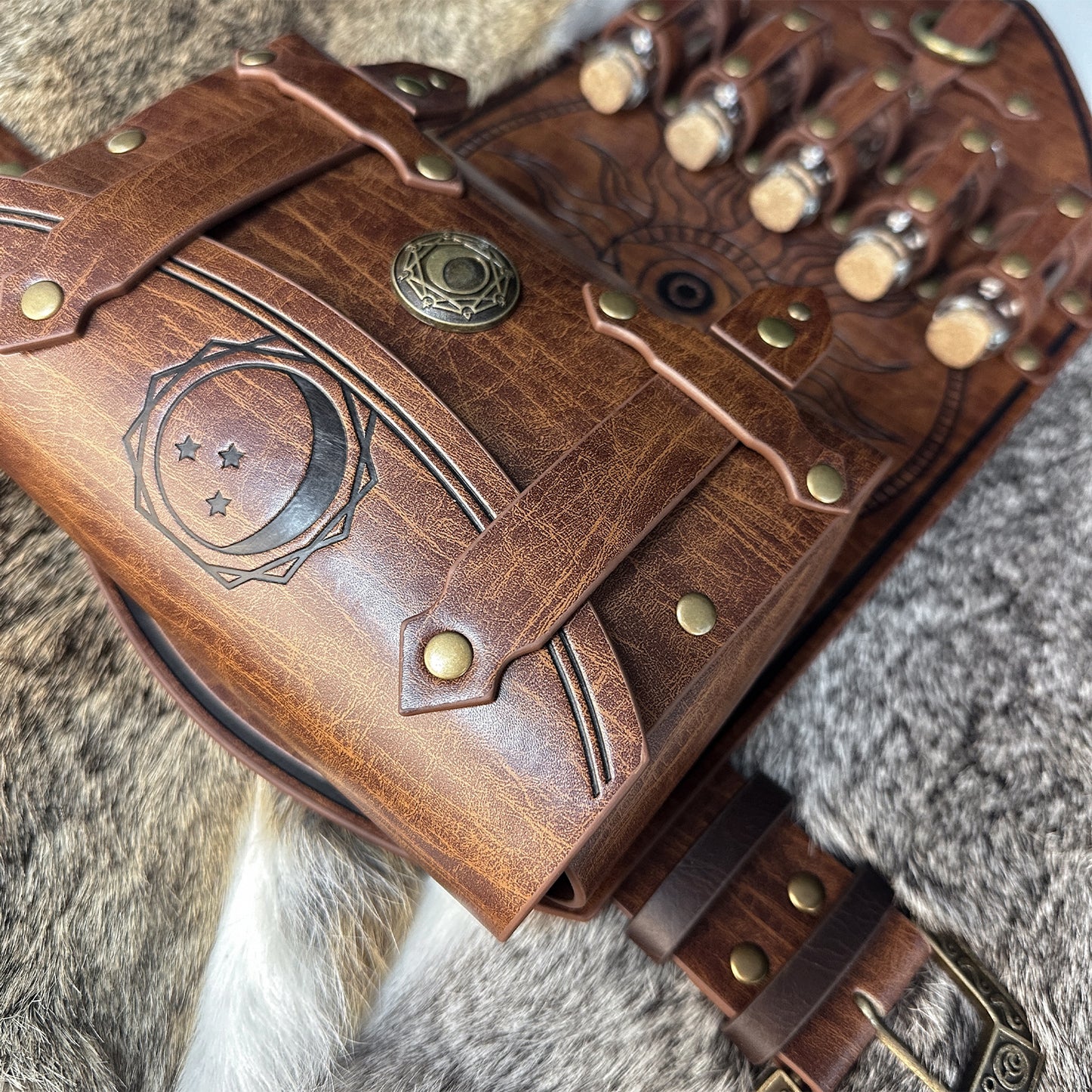 HiiFeuer 3PCs Medieval Alchemy Faux Leather Belt Bag Set with 5 Cork Potion Vials, Fantasy Embossed Wizard Belt