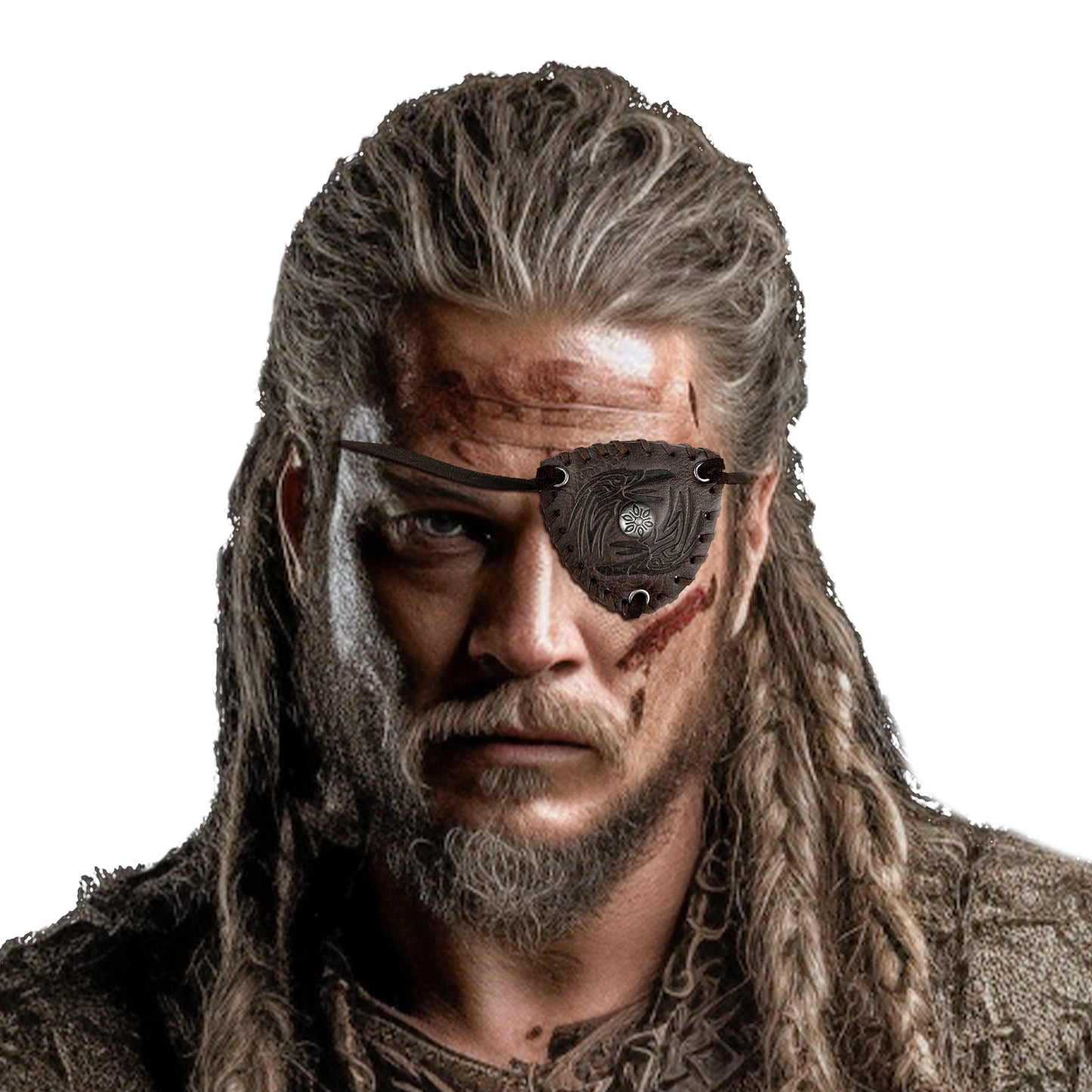 HiiFeuer Medieval Embossed Pirate Eye Patch, Vintage Faux Leather Eye Mask Viking Accessories, Renaissance Eye Cover Cosplay