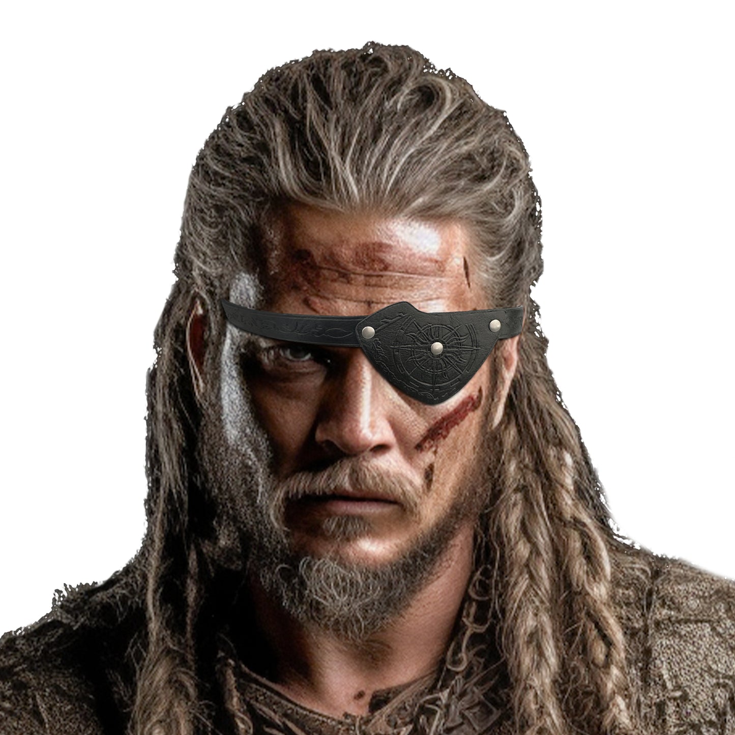 HiiFeuer Medieval Embossed Pirate Eye Patch, Vintage Faux Leather Eye Mask Viking Accessories, Renaissance Eye Cover Cosplay