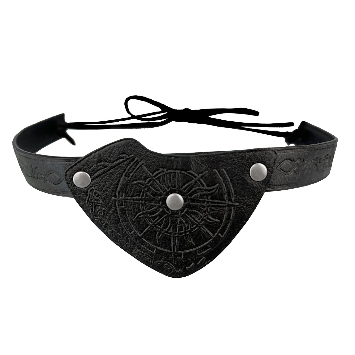 HiiFeuer Medieval Embossed Pirate Eye Patch, Vintage Faux Leather Eye Mask Viking Accessories, Renaissance Eye Cover Cosplay