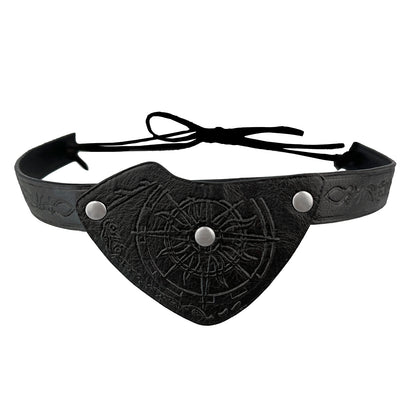 HiiFeuer Medieval Embossed Pirate Eye Patch, Vintage Faux Leather Eye Mask Viking Accessories, Renaissance Eye Cover Cosplay