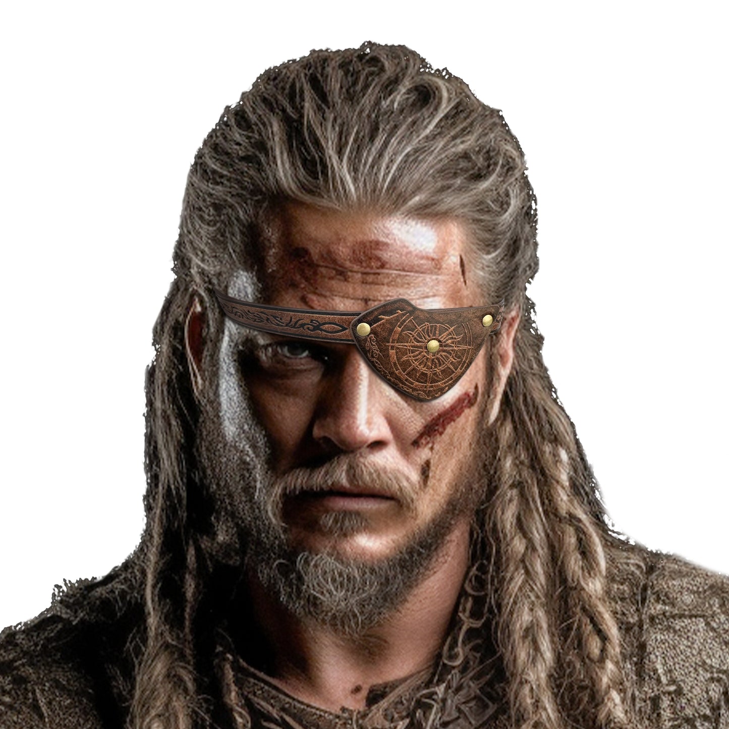 HiiFeuer Medieval Embossed Pirate Eye Patch, Vintage Faux Leather Eye Mask Viking Accessories, Renaissance Eye Cover Cosplay