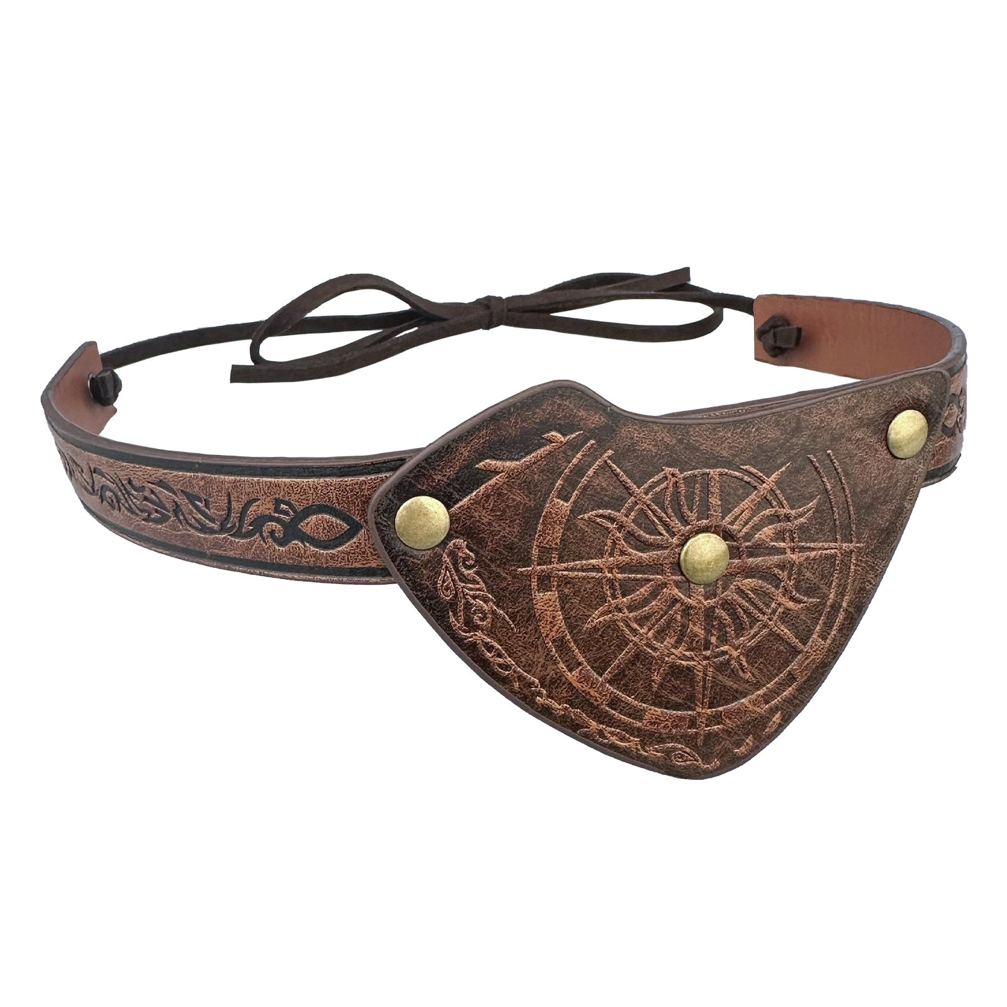 HiiFeuer Medieval Embossed Pirate Eye Patch, Vintage Faux Leather Eye Mask Viking Accessories, Renaissance Eye Cover Cosplay