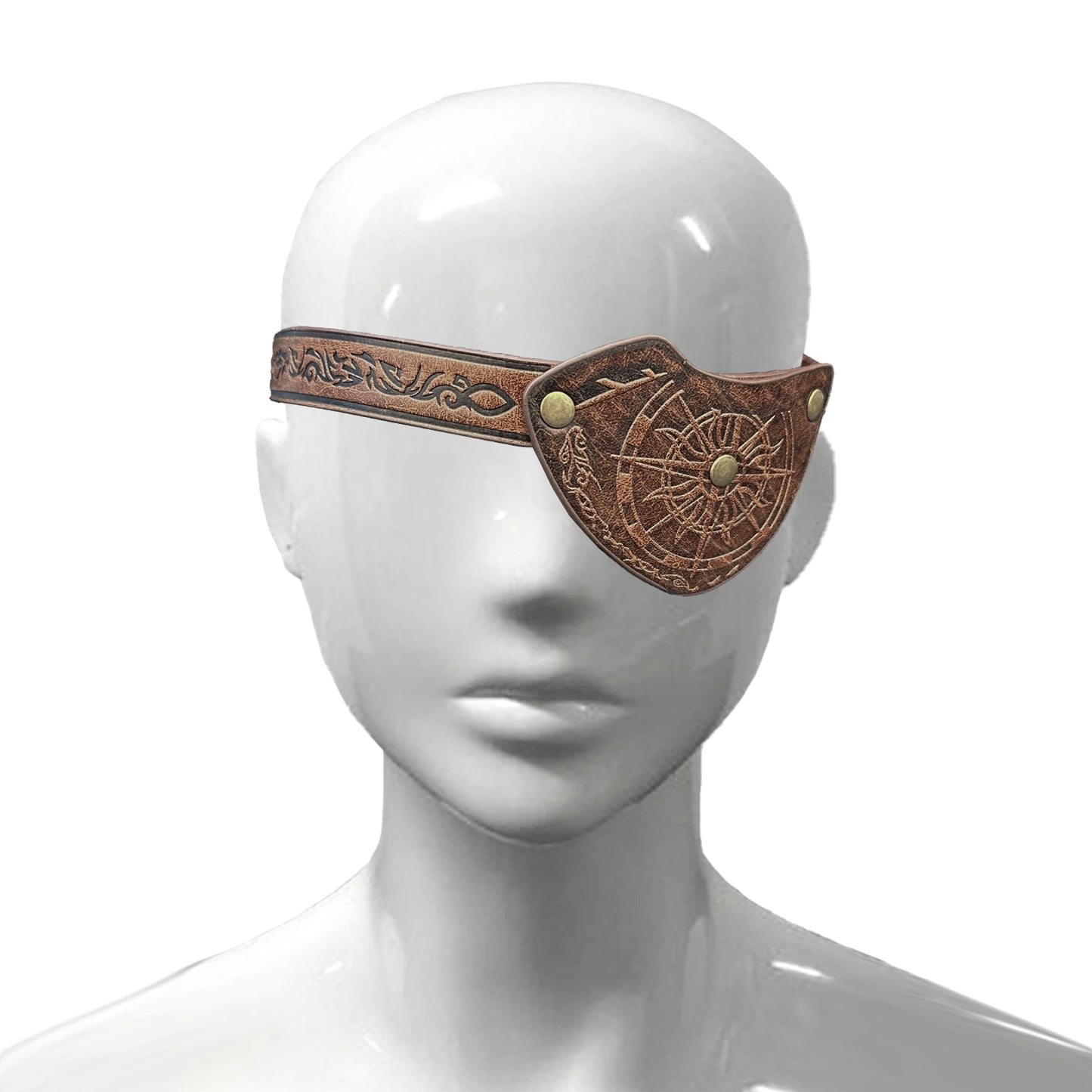 HiiFeuer Medieval Embossed Pirate Eye Patch, Vintage Faux Leather Eye Mask Viking Accessories, Renaissance Eye Cover Cosplay