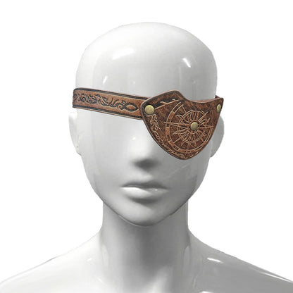 HiiFeuer Medieval Embossed Pirate Eye Patch, Vintage Faux Leather Eye Mask Viking Accessories, Renaissance Eye Cover Cosplay