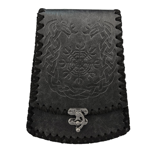 HiiFeuer Nordic Embossed Faux Leather Belt Bag, Medieval Retro Waist Bag, Vintage Portable Buckle Belt Pouch for Ren Faire
