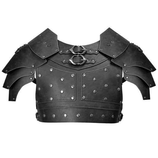 HiiFeuer Medieval Faux Leather Chest Armor, Vintage Pauldron Shoulder Armor Adjustable Mercenary Knight Archer Vest Armour