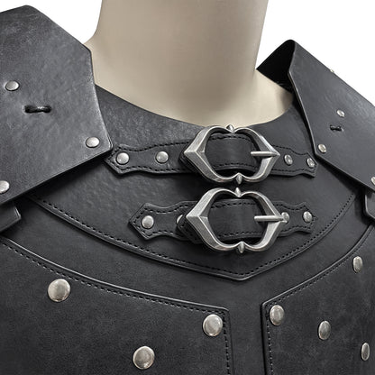 HiiFeuer Medieval Faux Leather Chest Armor, Vintage Pauldron Shoulder Armor Adjustable Mercenary Knight Archer Vest Armor