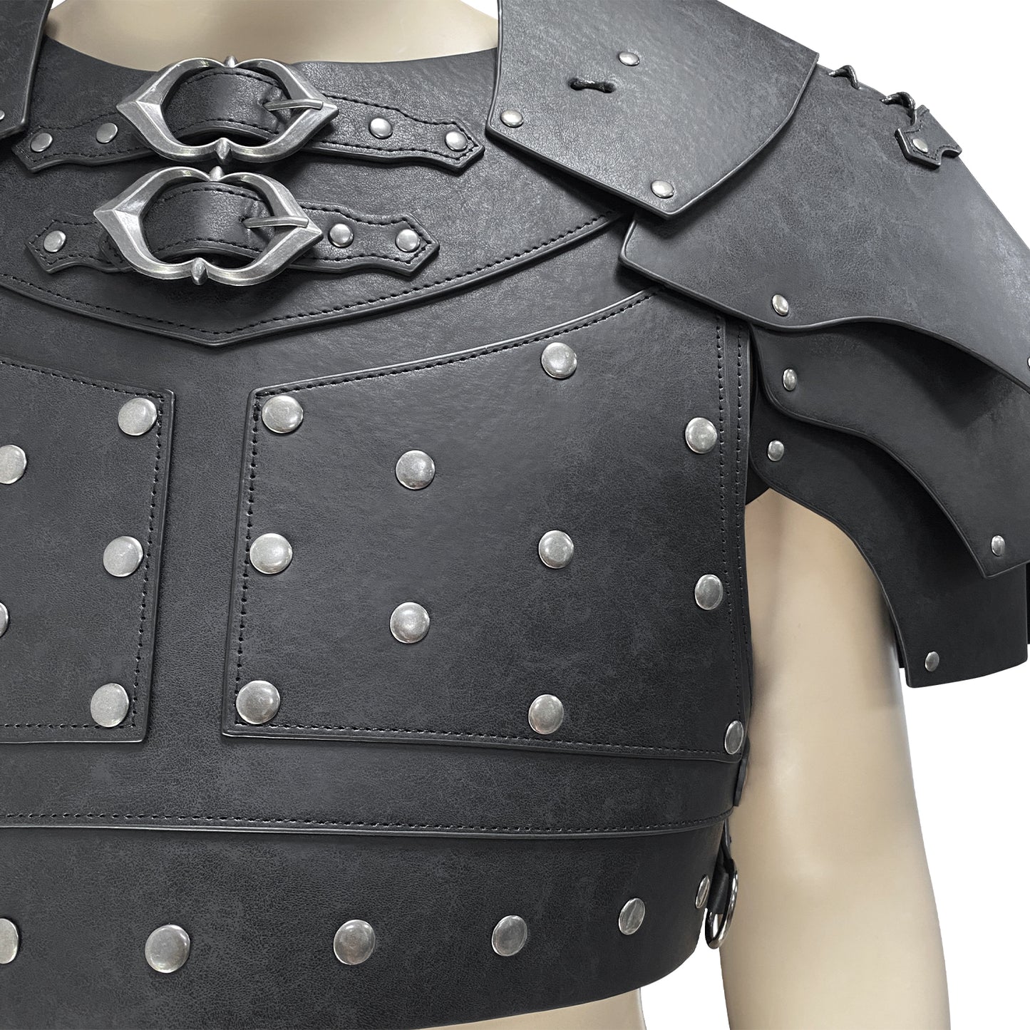 HiiFeuer Medieval Faux Leather Chest Armor, Vintage Pauldron Shoulder Armor Adjustable Mercenary Knight Archer Vest Armor