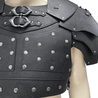 HiiFeuer Medieval Faux Leather Chest Armor, Vintage Pauldron Shoulder Armor Adjustable Mercenary Knight Archer Vest Armor