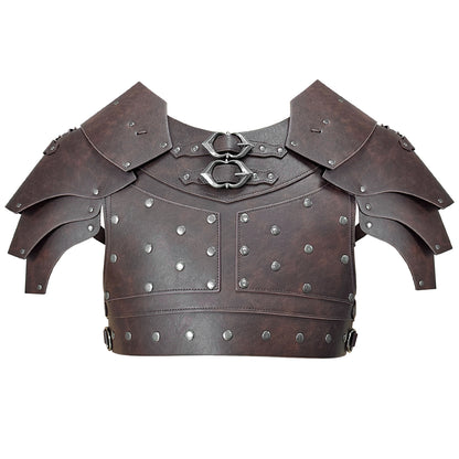 HiiFeuer Medieval Faux Leather Chest Armor, Vintage Pauldron Shoulder Armor Adjustable Mercenary Knight Archer Vest Armor